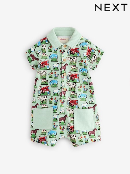Green Farm Collared 100% Cotton Cath Kidston Romper (AJ0451) | €27 - €30
