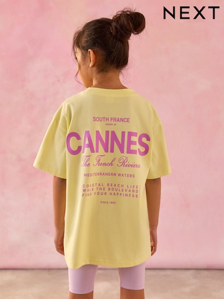 Yellow Slogan 100% Cotton T-Shirt And Cycling Shorts Set (3-16yrs) (AJ0453) | R$ 145 - R$ 205
