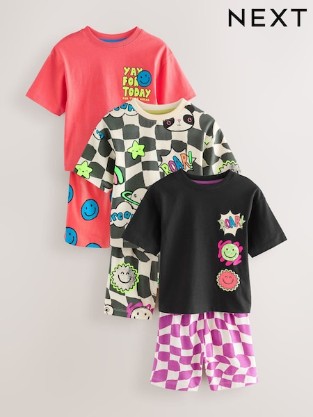 Multi Bright Checkerboard Happy Face - Short Pyjamas 3 Pack (9mths-10yrs) (AJ0528) | 29 € - 37 €