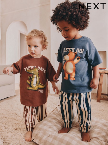 Sininen/ruskea - Bear Stripe Pyjamas 2 Pack (9mths-10yrs) (AJ0533) | €31 - €41