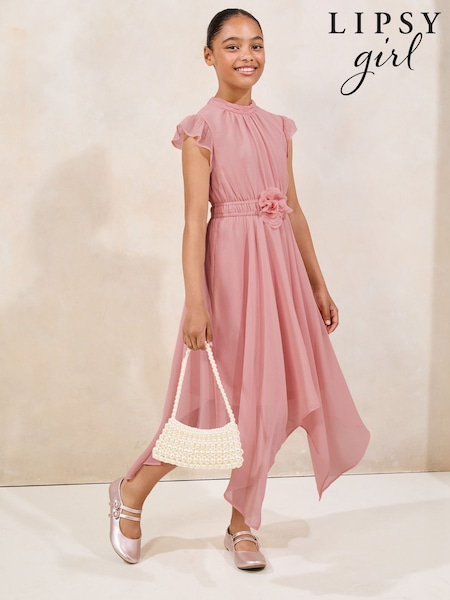 Lipsy Rose Pink Corsage Hanky Hem Occasion Dress (5-16yrs) (AJ0538) | €51 - €62