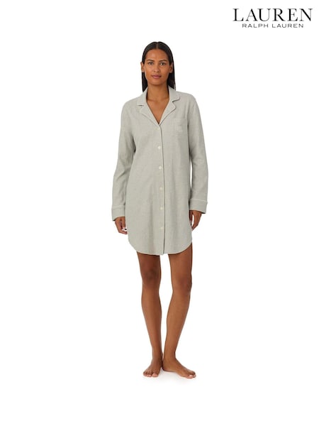 Lauren Ralph Lauren Grey 100% Cotton Herringbone Knit Sleepshirt (AJ0539) | AED317