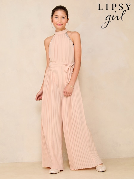 Lipsy Pink Halter Embellished Occasion Jumpsuit (5-16yrs) (AJ0554) | € 72 - € 84