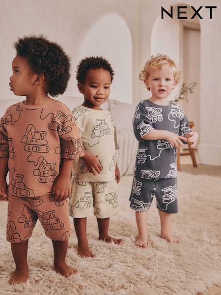 Green/Grey Linear Vehicle Short Pyjamas 3 Pack (9mths-10yrs) (AJ0574) | 906 UAH - 1,153 UAH