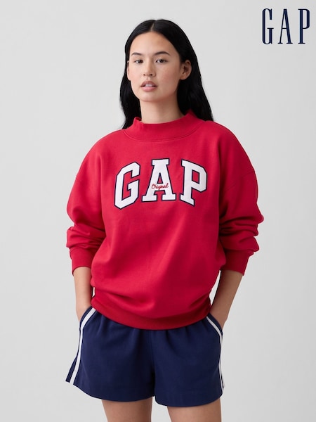 Red - Gap Oversized Logo Mock Neck Tunic Sweatshirt