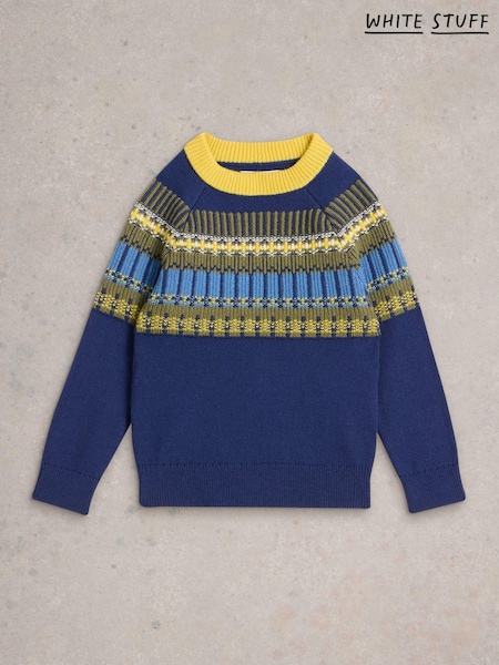 White Stuff Blue Fairisle Pattern Yoke Jumper (AJ0630) | AED87