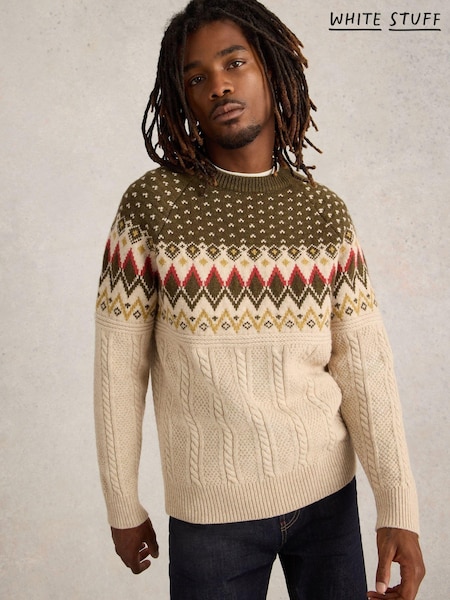 White Stuff Cable Fairisle Pattern Crew Neck Jumper (AJ0633) | 303 LEI