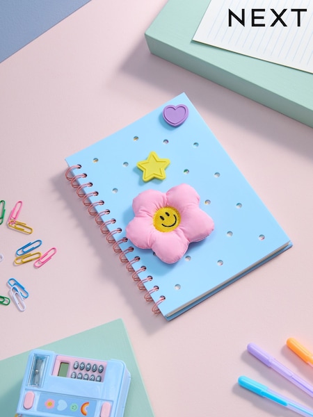 Blue/Pink Flower Power A5 Lined Notebook with Front Cover Charms (AJ0697) | € 12