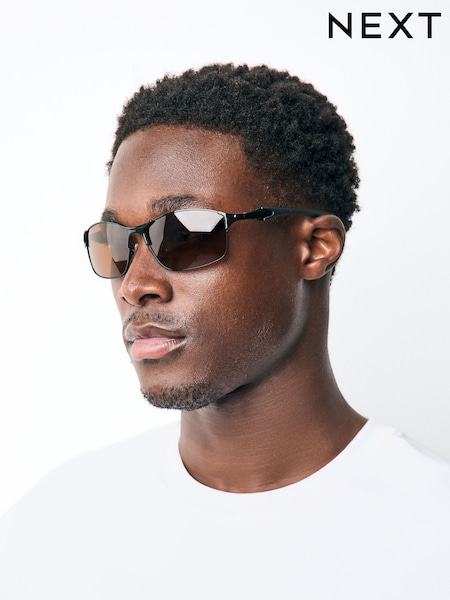 Brown Black Metal Wrap Sunglasses (AJ0892) | R0