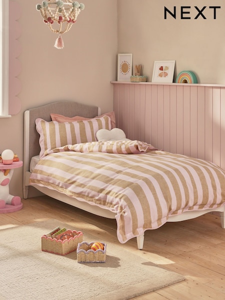 Pink/Neutral Stripe 100% Cotton Textured Printed Duvet Cover and Pillowcase Set (AJ0921) | $68 - $89