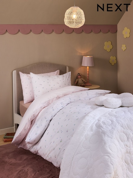 2 Pack White/Pink Floral Duvet Cover and Pillowcase Set (AJ0923) | AED130 - AED194