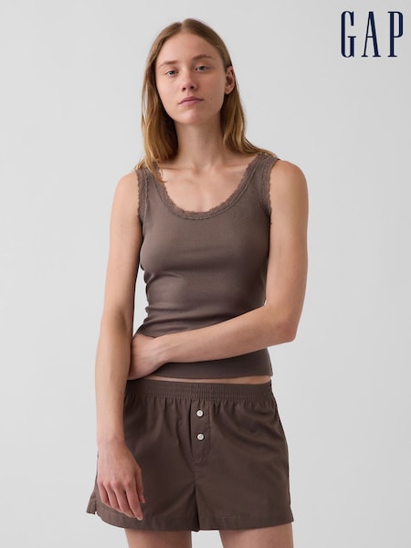 Brown - Gap Mini Rib Lace-trim Pyjamas Vest