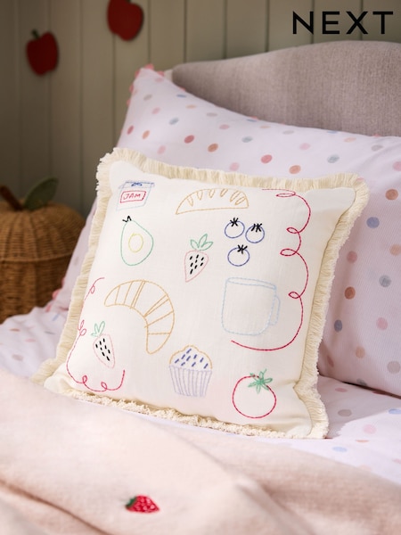 White Breakfast Embroidery Cushion (AJ0992) | €27