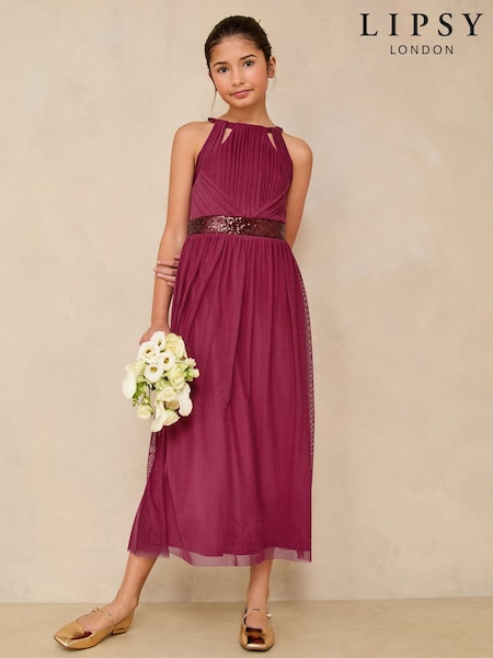 Lipsy Burgundy Red Teen Cut Out Midi Occasion Dress (10-16yrs) (AJ1072) | 257 QAR - 287 QAR