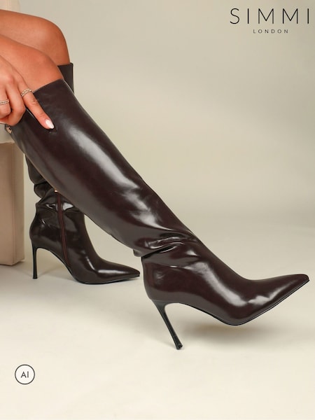 Brown - Simmi London Leon Knee High Stretch Heeled Boots