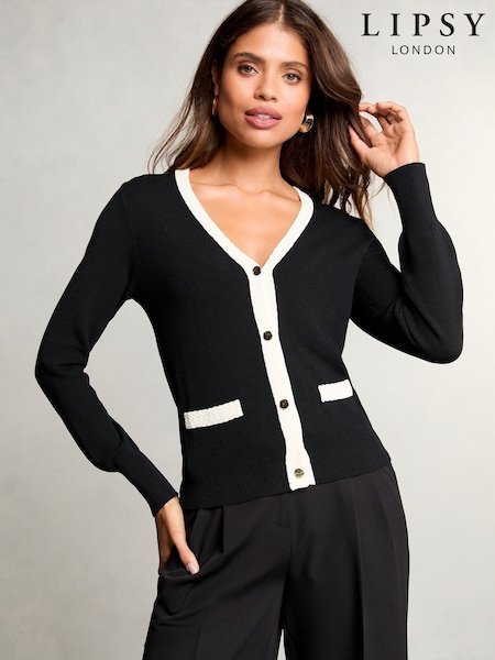 Lipsy Knitted V-Neck Tipped Long Sleeve Button Cardigan (AJ1130) | € 51