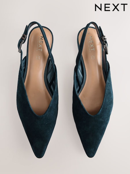 أزرق داكن - Forever Comfort® Leather Point Toe Buckle Slingback Shoes (AJ1461) | ‏176 د.إ.‏