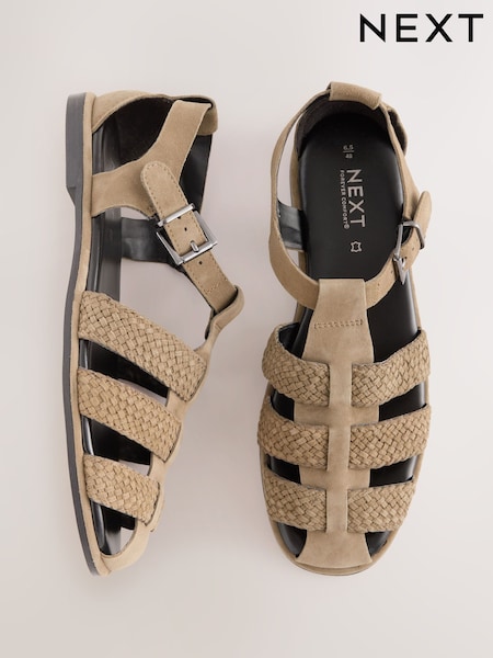 Зеленый хаки - Forever Comfort® Leather Round Closed Toe Weave Detail Fisherman Sandals (AJ1466) | €51