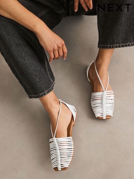 White Forever Comfort® Leather Square Toe Strappy Sandals (AJ1467) | €40