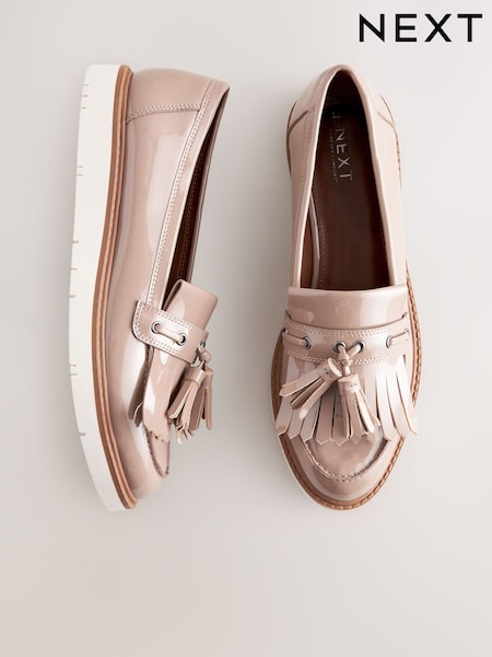 Taupe Standard/Wide Fit Forever Comfort® Chunky Patent Tassel Detail Loafers (AJ1474) | €50.50