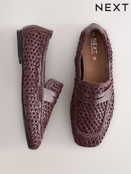 خمري - Forever Comfort® Leather Square Toe Weave Loafers (AJ1480) | ‏252 ر.س.‏