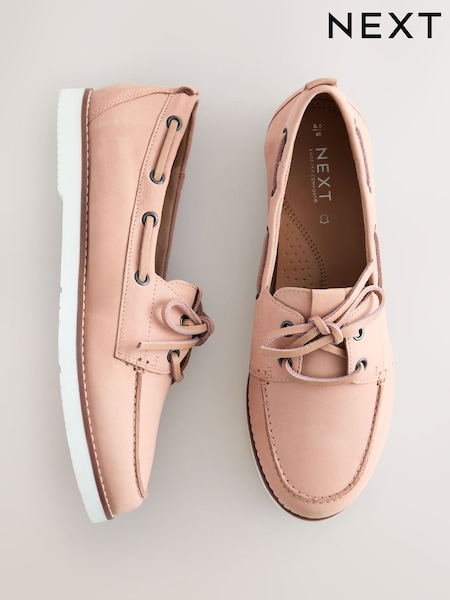 Blush Pink Forever Comfort® Leather Round Toe Lace Up Boat Shoes (AJ1481) | R$ 425