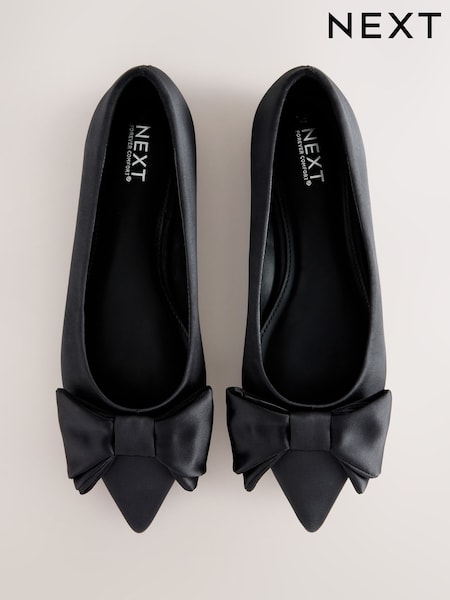 Black Forever Comfort® Point Toe Bow Ballerinas (AJ1485) | LEI 243