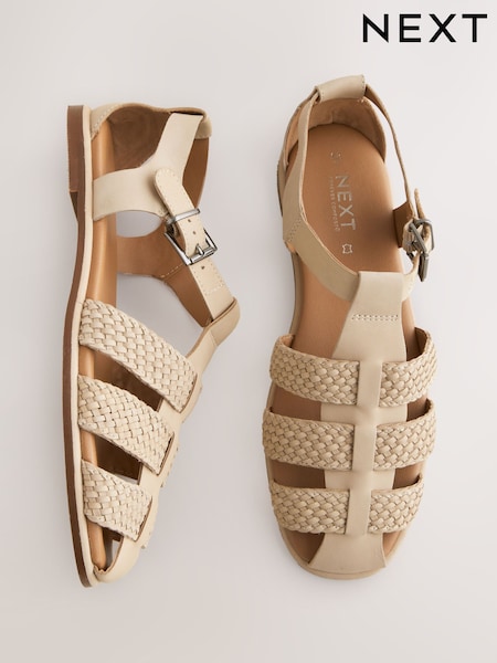 Neutral Forever Comfort® Leather Round Closed Toe Weave Detail Fisherman Sandals (AJ1486) | $74