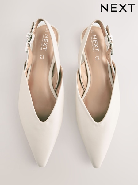 Цвет кости - Forever Comfort® Leather Point Toe Buckle Slingback Shoes (AJ1499) | €45