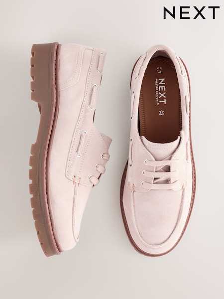 Blush Pink Standard Fit Forever Comfort® Leather Chunky Lace-Up Boat Shoes (AJ1512) | €80.50