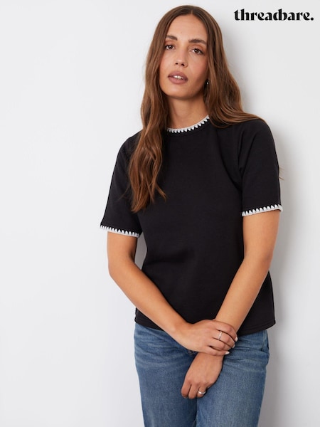Threadbare Black Contrast Edge Stitch Short Sleeve Sweatshirt (AJ1586) | €17
