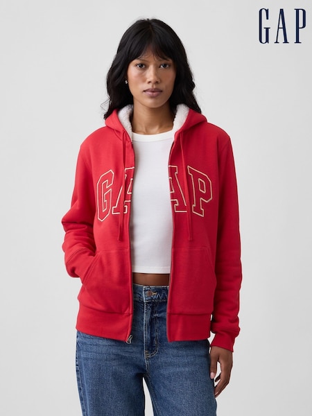 Roșu - Gap Relaxed Logo Sherpa-lined Zip-up Hoodie
