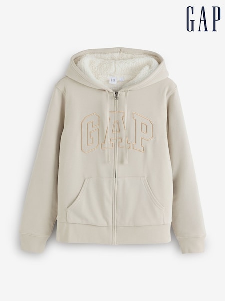 Bež - Gap Relaxed Logo Sherpa-lined Zip-up Hoodie