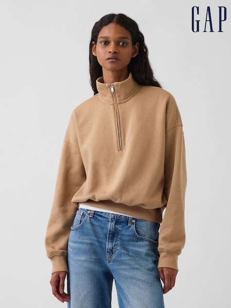 Beige - Gap Vintagesoft Oversized Half-zip Wedge Pullover