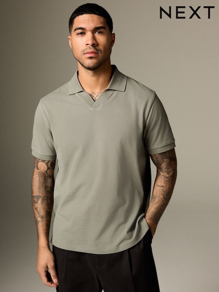 رمادي داكن - Short Sleeve Cuban Collar Pique Polo Shirt (AJ1665) | ‏79 د.إ.‏