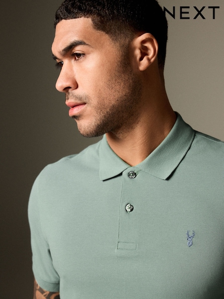 Light Sage Slim Fit Short Sleeve Pique Polo Shirt (AJ1676) | €20