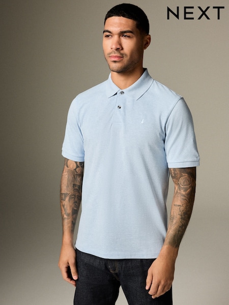 Light Blue Marl Regular Fit Short Sleeve Pique Polo Shirt (AJ1677) | 89 QAR