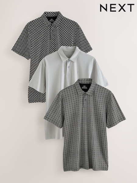Mono Geo Print Regular Fit Short Sleeve Jersey Polo Shirts 3 Pack (AJ1684) | 238 QAR