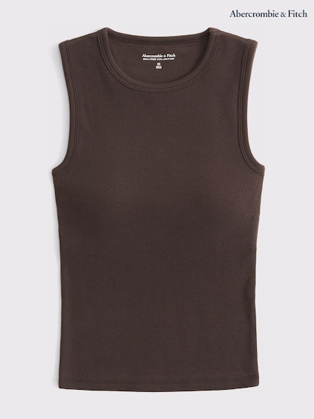 חום - Abercrombie & Fitch Bra-free Ribbed High Neck Tank Top Vest