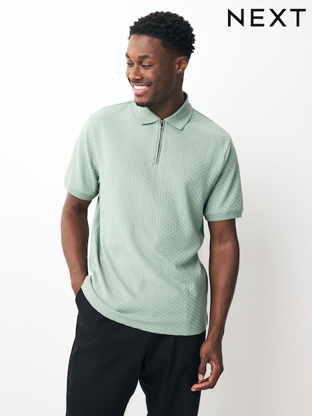 Sage Green Textured Zip Neck Polo Shirt (AJ1724) | 965 UAH