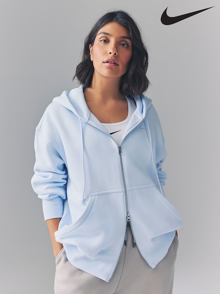 Nike Light Blue Tint Oversized Mini Phoenix Fleece Swoosh Full Zip Hoodie (AJ1809) | €86