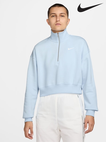Nike Light Blue Tint Sportswear Phoenix Fleece Half Zip Cropped Sweatshirt (AJ1840) | €80