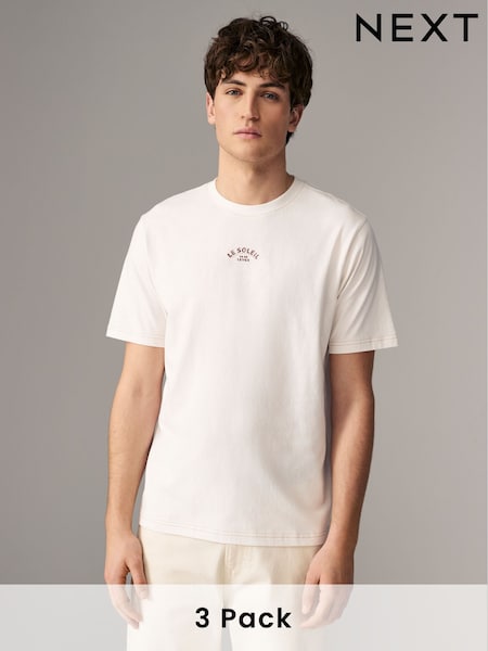 White/Blue/Brown Regular Fit Graphic 100% Cotton T-Shirts 3 Pack (AJ2087) | OMR17