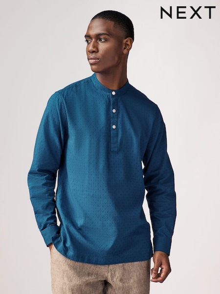 أزرق داكن أزرق - Textured Long Sleeve 100% Cotton Kurta (AJ2124) | ‏153 د.إ.‏
