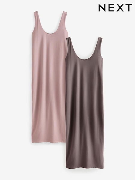 Pink/Brown Polyamide Soft Touch Sleeveless Scoop Neck Midi Dresses 2 Pack (AJ2350) | €70.50