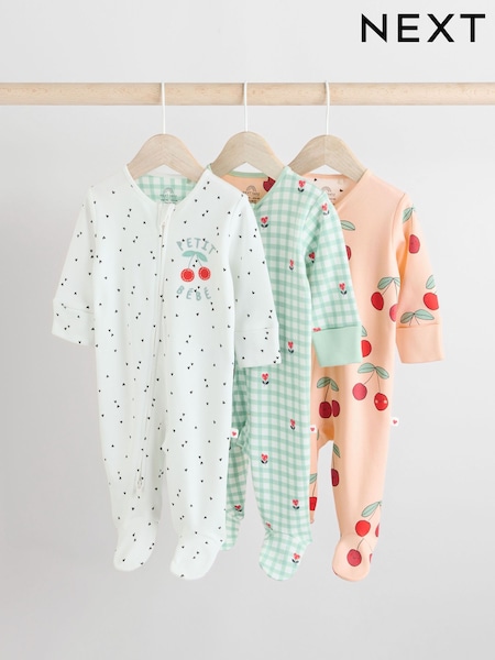 Blanco - Cherry 3 Pack 100% Cotton Popper Baby Sleepsuits (AJ2462) | 26 € - 29 €