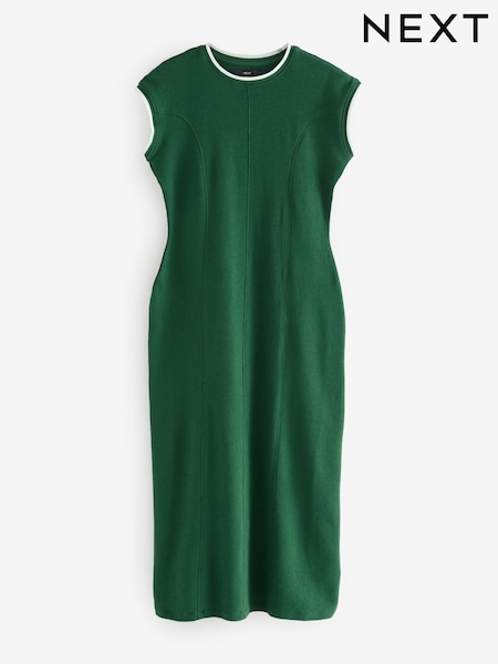 Pine Green 100% Cotton Short Sleeve Tipped Jersey Midi Dress (AJ2593) | €43.50