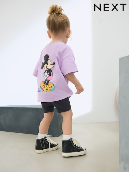 Lilac Purple Disney Mickey Mouse Short Sleeve T-Shirt and Cycle Shorts Set (3mths-7yrs) (AJ2601) | KRW32,900 - KRW42,300