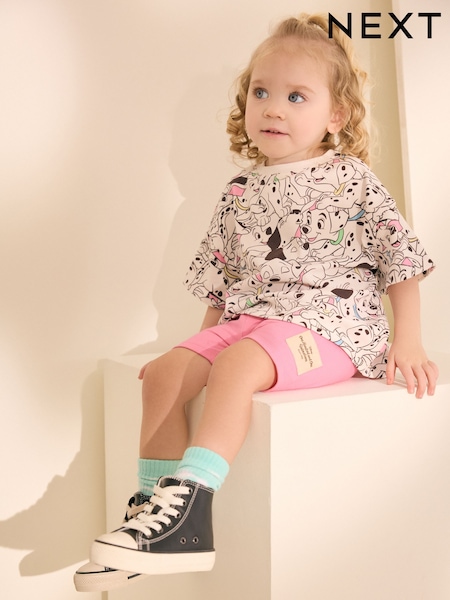 White and Pink Disney 101 Dalmations Short Sleeve T-Shirt and Cycle Shorts Set (3mths-7yrs) (AJ2606) | €20 - €25