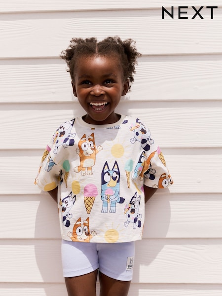 Ecru Bluey Short Sleeve T-Shirt and Cycle Shorts Set (3mths-7yrs) (AJ2608) | €19 - €25